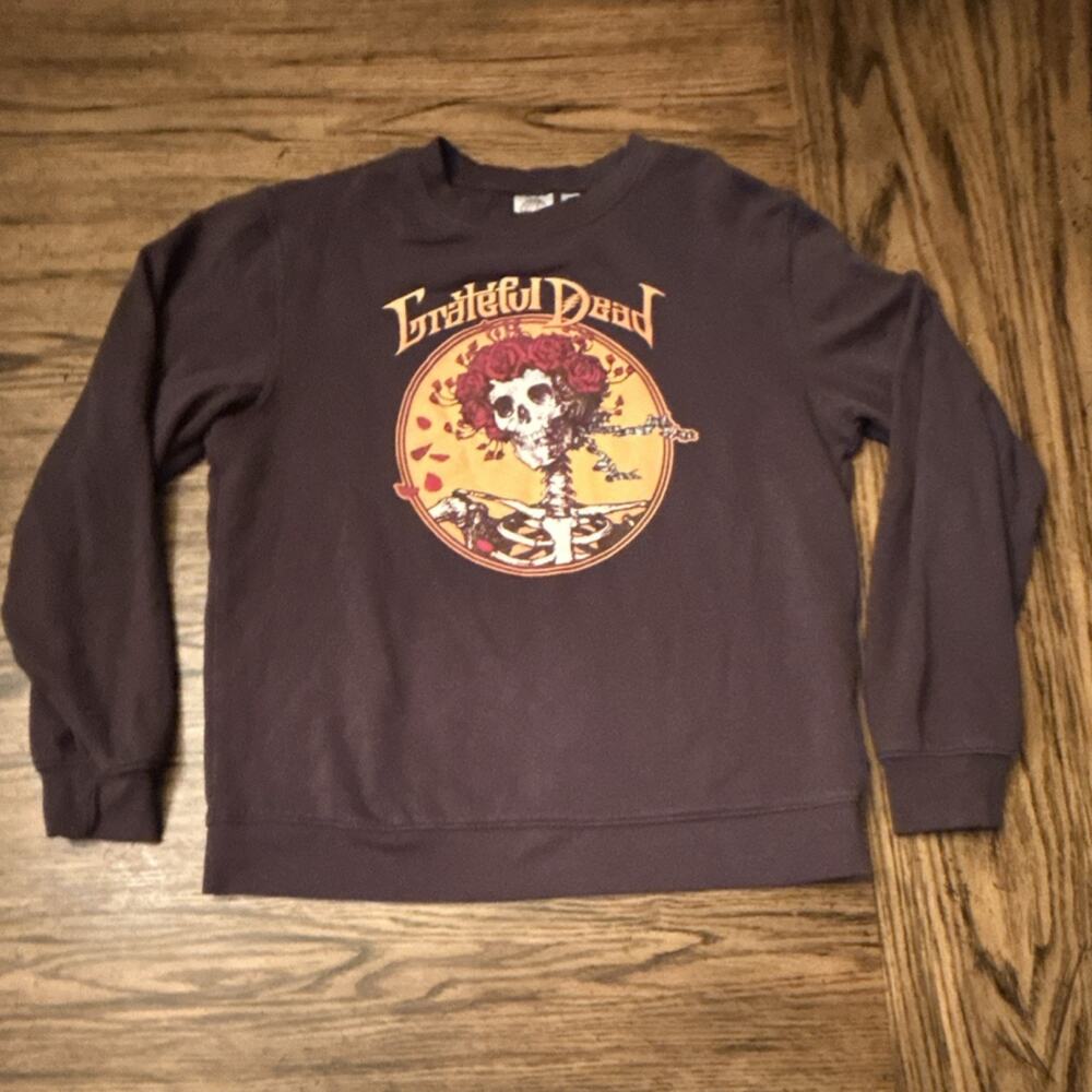 Grateful Dead Official Band Sweatshirt Medium Rose Skeleton Graphic Purple